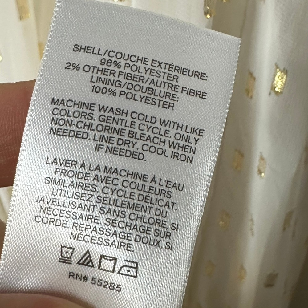 Express Tiered Maxi Dress Womens White Gold Metallic Foil‎ Clip Dot Boho Medium - Picture 11 of 14